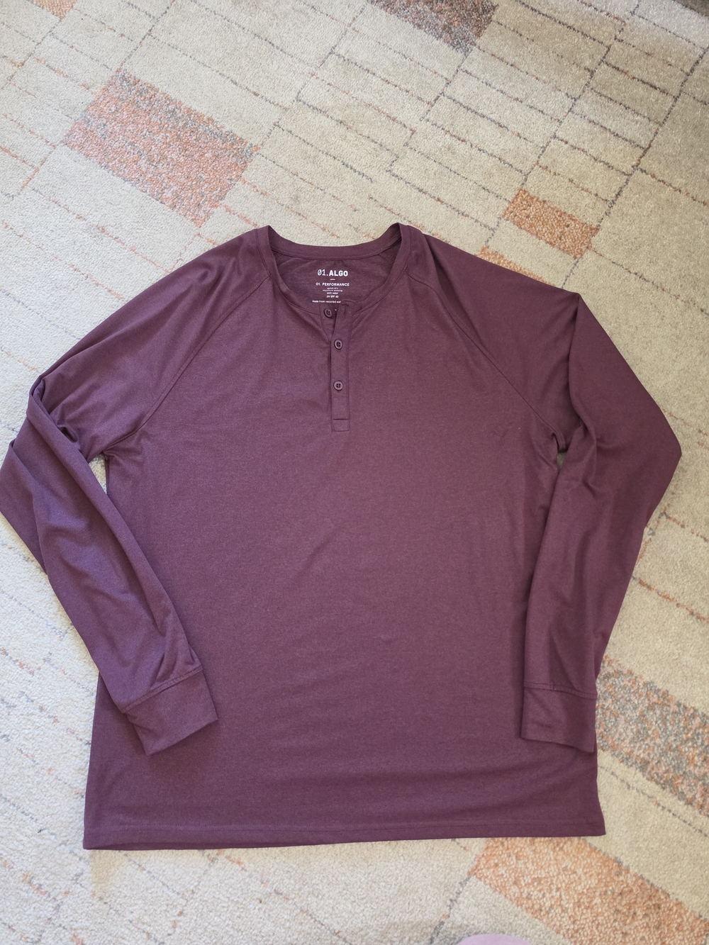 ALGO Men's Long-Sleeve Henley Shirt - Burgundy